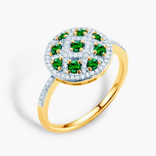 Pierścionek SAVICKI: dwukolorowe złoto, szmaragdy, diamenty